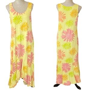Fresh Produce Floral Sleeveless High Low Dress Vintage 100% Cotton Made in USA